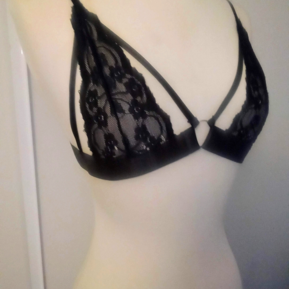 Sexy black peekaboo bralette